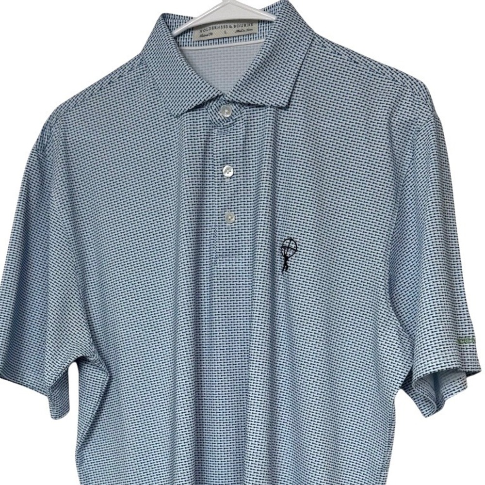 Holderness & Bourne Mens Duncan Tailored Fit Golf Polo Blue White Arrow Print L
